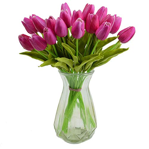 OOTORI 20 pcs PU tulups Real Touch Artificial Tulips Flowers 13.4" for Mother's