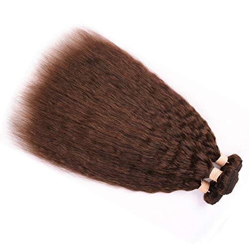 Tony Beauty Hair Kinky Straight Pure 4 Medium Brown Human Hair Bundles Italian Coarse Yaki Chocolate Brown Peruvian Human Hair Weave Extensions 4 Bundles Lot Double Wefts 10-30" (16 18 20 22) #TOP6