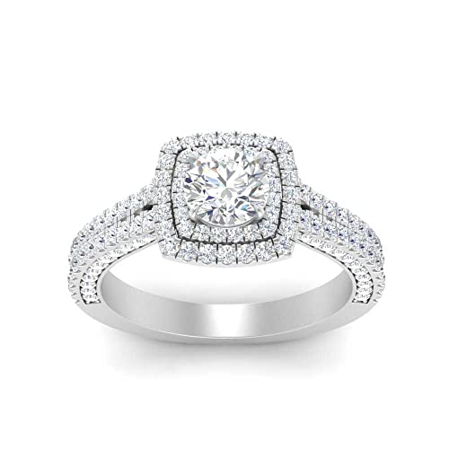 Image of 55Carat Choose Your Gemstone Double Band Square Halo Diamond CZ Ring 925 Sterling Silver Round Shape Halo Engagement Rings Everyday Jewelry Wedding Jewelry Handmade Gifts for Wife US Size 4 to 12
