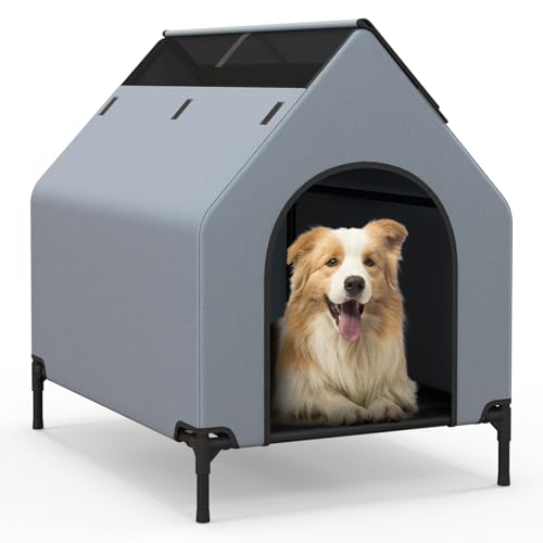 COSTWAY Casetta per Cani, Letto Rialzato per Cani con Copertura Rimovibile ed Impermeabile e Finestre Ventilate, Cuccia Cane Esterno ed Interno Taglia Piccola/Media/Grande (64 x 91 x 86 cm)