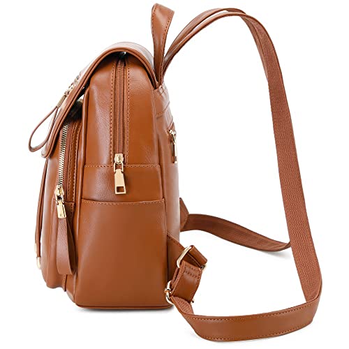 B&E LIFE Backpack Mini Backpack PU Leather Ladies Rucksack Shoulder Bag Purses Backpack (Brown) - Thumbnail 3