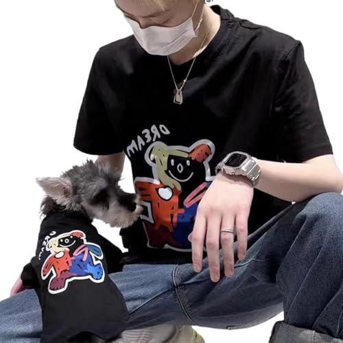Dog and Owner Matching Clothes,Cotton Black Dog Shirts T-Shirts for Small Medium Dogs Boy Girl Bear Cartoon,Pet and Owner Coordinating Outfit,Family Matching Pajamas(Pet-XL)