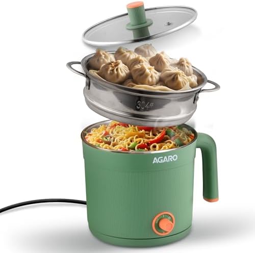 AGARO Regency Multi-Cook Kettle with Steamer, 0.3 gal (1.2 L) Inner Pot, Double Layer, Temperature Variable, Wide Mouth, Boil Tea, Coffee, Eggs, Vegetables, 600W, Sea Green