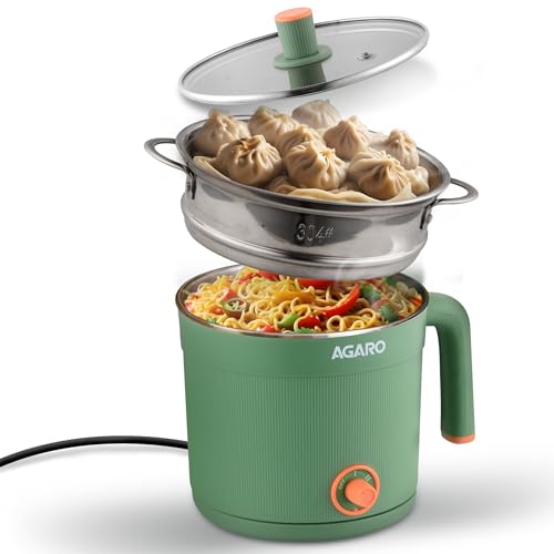 AGARO Regency Multi Cook Kettle With Steamer, 1.2L Inner Pot, Double Layered Body, Variable Temperature Settings, Wide Mouth, Boiling, Steaming, Tea, Coffee, Egg, Vegetable Boiling, 600W, Sea Green