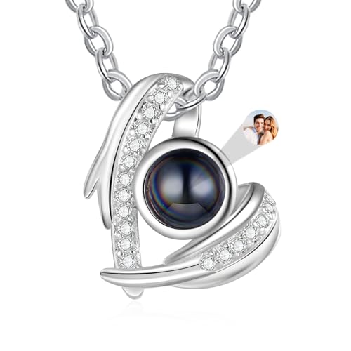 LoraPetid Personalized Photo Projection Necklace - Custom Necklace with Picture Inside - I Love You Necklace - The Perfect Memory Gift for Mom, Women, Girlfriend (heart wing)
