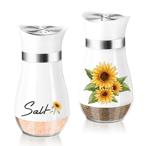 Dorblely Saliera e Pepiera Set, 120ml Fondo di Vetro Sale e Pepe, Tradizionale Spargisale da Cucina per Spezie, Spezie, Sale, Pepe, Spezie - Bianca Girasole