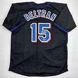 Facsimile Autographed Carlos Beltran New York Black Reprint Laser Auto Baseball Jersey Size Men's XL