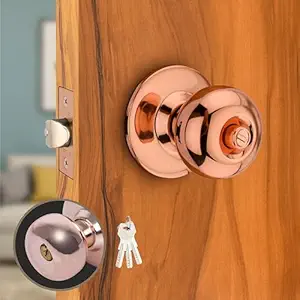 Met Craft Stainless Steel 304 Grade Classic Cylindrical Latch Tubular Door Lock with 3 Computerized Dimple Keys (Rose Gold, Glossy Finish)