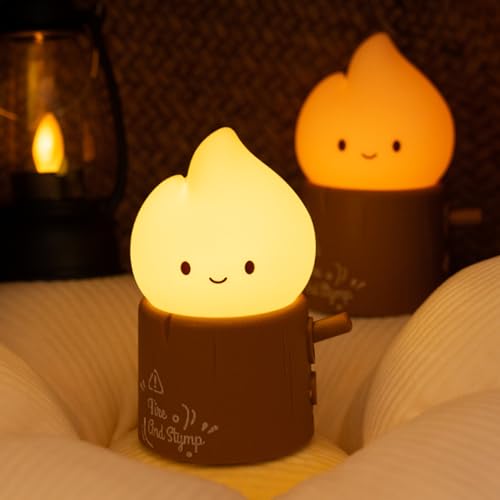 Image of Cute Flameless Candles Lamp, Torch Stump Night Light, LED Tea Lights Candles Rechargeable Dimmable Timmer Lamp,Suitable for Kids lamp Bedroom,Outdoor,Camp,Gift (Tree Stump Fire)