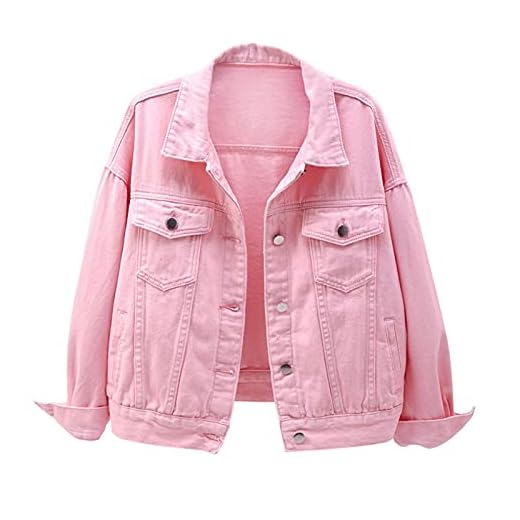 Veste en Jean Femme Mode Élégant Denim Manteaux Blouson Court Rose L