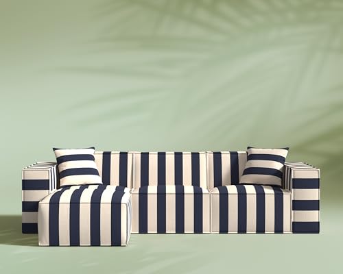 Image of ROVE LAB M1 Outdoor Sectional Sofa, Patio Furniture, Celestial Azure | Modular outdoor sectional with SolarWeave fabric, EcoDry fast-dry cushions, and tool-free assembly for outdoor living.