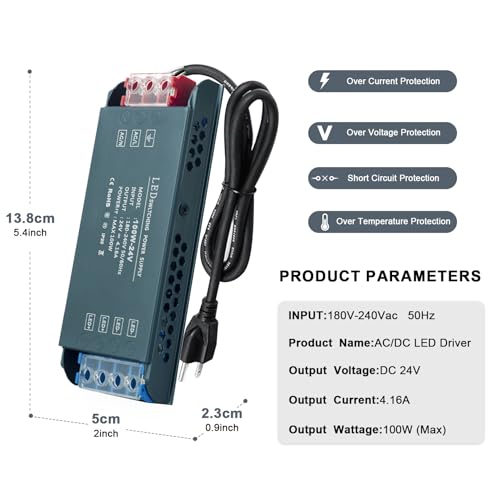 Image of QNNP LED Driver 100 Watts 24V with Plug Low Voltage Transformer Power Supply Transformer Adapter AC 100V-265V to 24V DC, LED Power Supply for Indoor Lighting