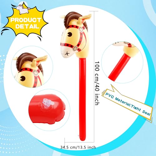 12 Pack Inflatable Stick Horse Bulk Colorful Inflatable Horsehead Stick Balloon Cute Blow Up Pony Stick for Kids Birthday Cowboy Horse Theme Party Supply, 6 Colors (Color Set 1) by Sonarun - Used condition - Image 2