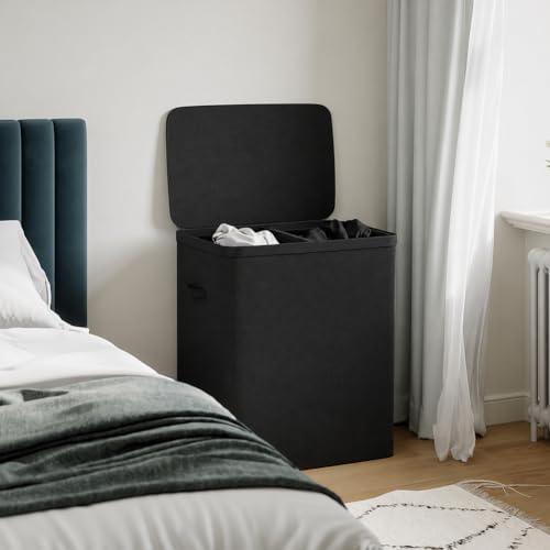 Panier à linge sale 2 compartiments noir double bac polyester - 4
