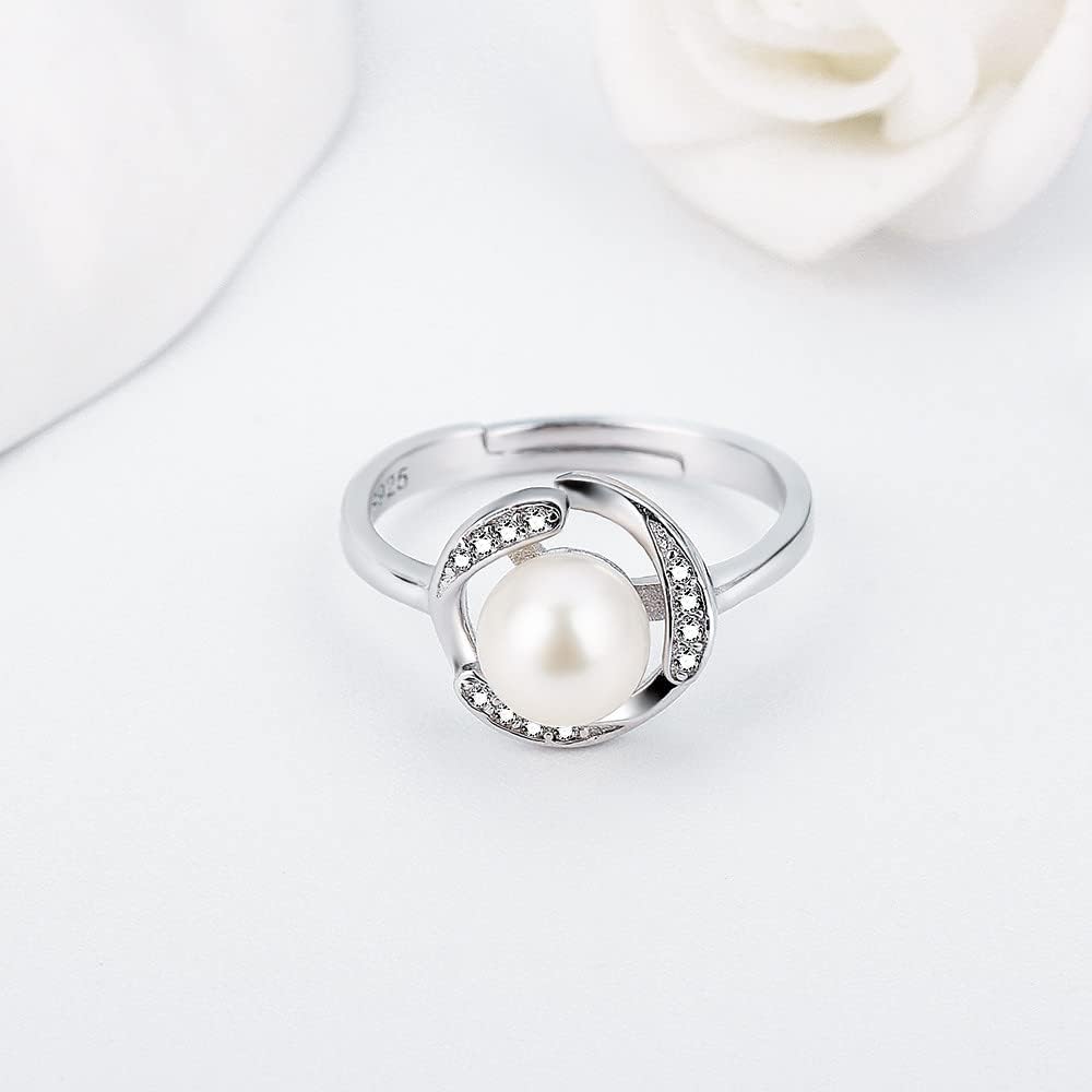 Sterling Silver Round Cubic Design Pearl Ring Mounting for Women, Adjustable Ring Fittings Accessories for DIY Jewelry Making