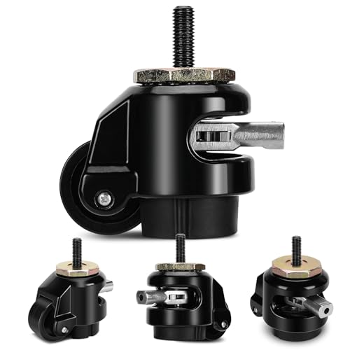 Ruedas giratorias para muebles, juego de 4 ruedas niveladoras, aleación de aluminio, ruedas resistentes para muebles, ruedas retráctiles para estanterías, carros, capacidad 1102,31 kg (negro)