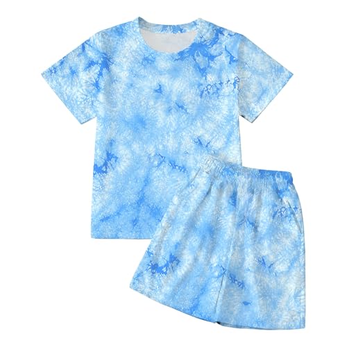 Conjunto tie-dye de niños con camiseta de manga corta y pantalón corto de verano