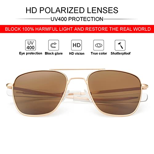 Image of JOVAKIT Men's Polarized Aviator Sunglasses Retro Military Style Pilot Sun Glasses Bayonet Temples UV400 Protection