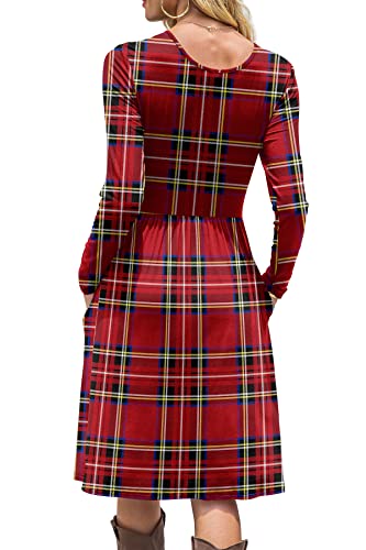 Image of DB MOON Women Casual Long Sleeve Dresses Empire Waist Knee Length Loose Dress with Pockets