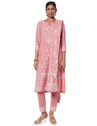 Image of BIBA Women Cotton Straight Kurta Pants Suit Set