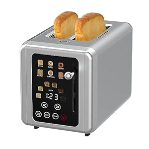 WHALL® Touch Screen Toaster 2 Slice, Stainless Steel Digital Timer Toaster, 6 Bread Types & 6 Shade Settings, Smart Extra Wide Slots Toaster With Bagel, Cancel, Defrost Functions