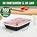 50 Pack (100-Piece) 32 oz Meal Prep Containers Reusable with Easy Open Lids, Sturdy Leakproof Food Safe, Microwave Freezer Dishwasher Safe, To Go Take Out Plastic Food Storage Pans with Lids, Black