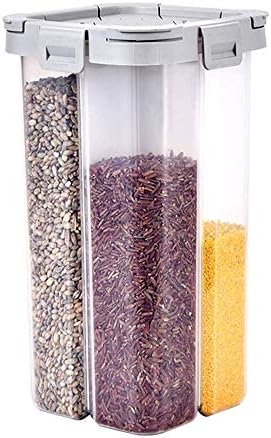 BIPEGE Airtight Cereal Storage Container, Clear 2.3L Airtight Kitchen Food Storage Container with Lids and Compartments for Grain, Sugar, Flour, Rice, Nuts, Snacks