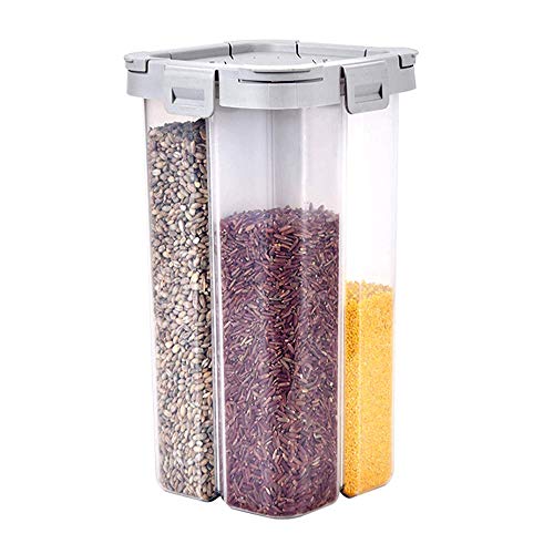 Bipege Airtight Cereal Storage Container, Clear 2.3L Airtight Kitchen Food Storage Container With Lids And Compartments For Grain, Sugar, Flour, Rice, Nuts, Snacks #TOP2