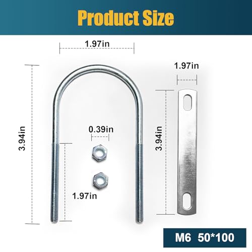 Image of 2 Sets M6 U-Bolt, 2 inch Wide U Bolt with Washers and Nuts, Heavy Duty Galvanized Carbon Steel Round U Bolts for Trailers, Boats, Replacement Parts and Accessories for Ski Boat, Fishing Boat