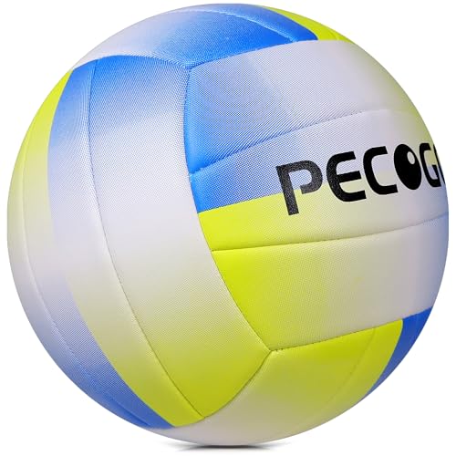 PECOGO Volleyball Size 5 PU Leather Soft Indoor Outdoor Volleyballs Sports Training Game Play Ball for Beginner, Teenager, Adult, 8.2 (Yellow+Blue)