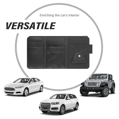 Image of OFBAND Car Visor Organizer with Sunglass Holder for Car,Multi-Functional Car Sun Visor Organizer with Zipper for Cards,Money,Tickets,Leather Truck Visor Organizer Car Accessories Interior (Black)