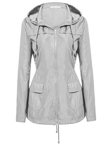 Zeagoo Women Outdoor Rain Jacket Cycling Waterproof Lightweight Hooded Raincoat Gray M