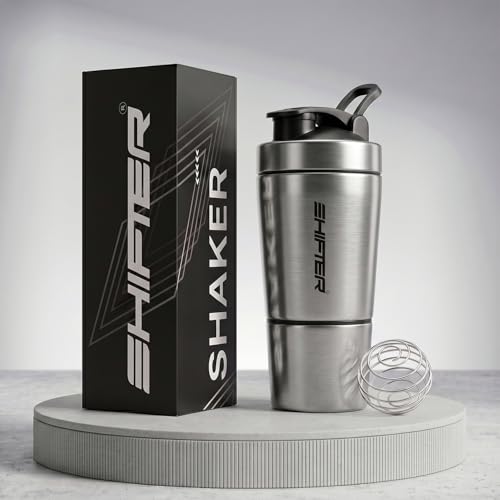 Image of Shifter Stainless Steel Gym Shaker Bottle 500ml | Protein Shaker with Mixer Ball | Leakproof Metal Blender Bottle| Gym, Fitness, Workout, Sports Water Bottle for Men & Women (SILVER-2)