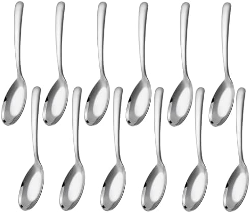 Soup Spoons Stainless Steel Soup Spoons Set of 12 Long Handle Dinner Spoons Silver Asian soup spoon for Ramen Thai Miso