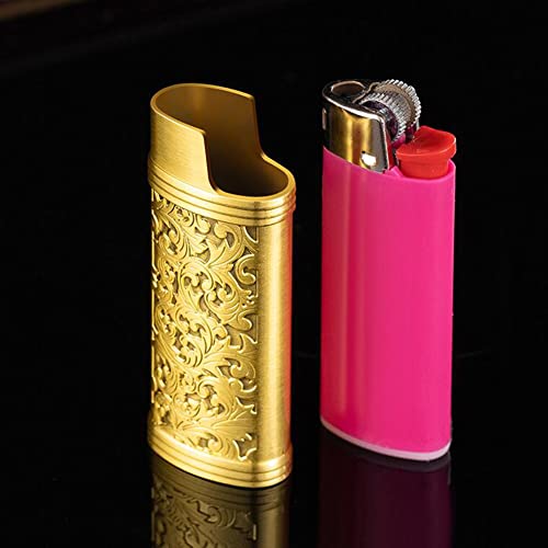 Etui na zapalniczkę w stylu vintage do mini zapalniczki BIC, przenośna osłona na zapalniczkę, metalowa, retro, osłona z łańcuszkiem, grawerunek, wielokrotnego użytku, regularna, 6 cm x 2,4 cm