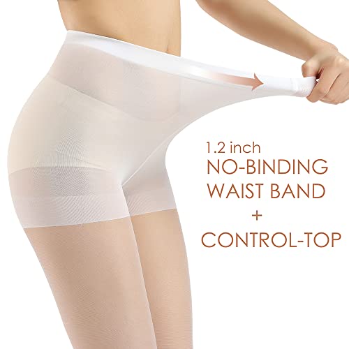 G&Y 3 Pairs Women's Sheer Tights - 20D Control Top Pantyhose With Reinforced Toes(White,Xl) #TOP2