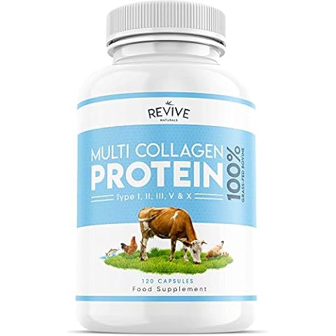 Multi Collagen Protein Capsules - Types I, II, III, V & X - Hydrolysed Grass Fed Bovine, Wild Caught Marine & Free-Range Chicken, Made with Hyaluronic Acid & Vitamin C, 120 Caps Cover