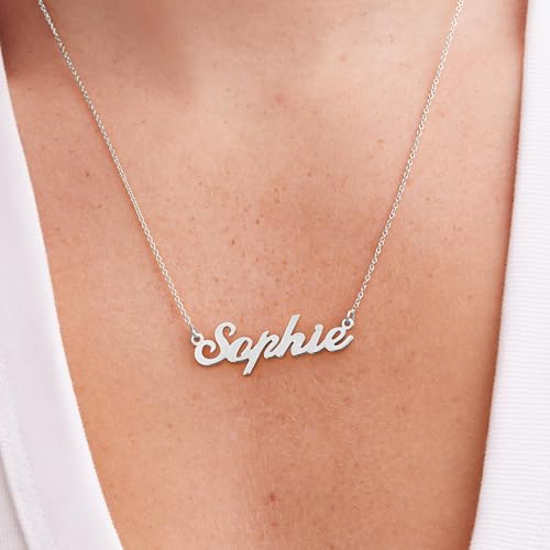 Personalized Choose Your Style Name Necklace - Custom Nameplate Pendant - Dainty Gift for Her, Women - Gift for Mother's Day, Christmas, Birthday (Cocktail, Sterling Silver)