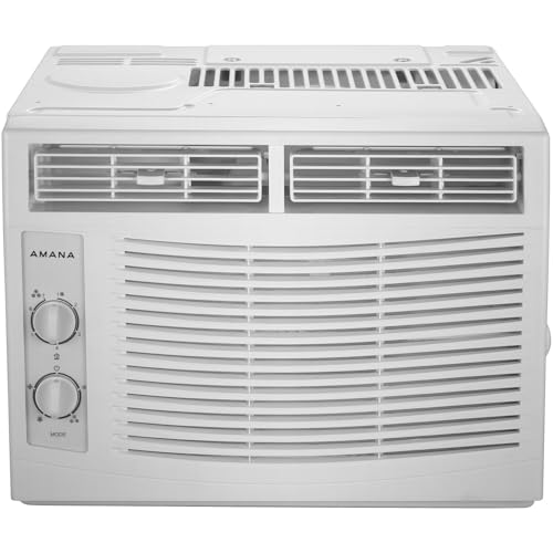 Amana 5,000 BTU Window Air Conditioner, 115V, Cools up to 150 Sq.Ft. for Bedroom, Living Room, Apartment, with Mechanical Controls, Dehumidifier, Washable Filter, 2 Fan Speeds, Auto-Restart, White