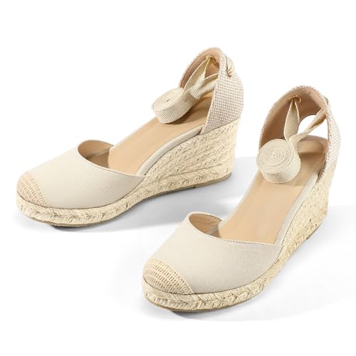 mysoft Women's Espadrille Platform Wedge Sandals Closed Toe Ankle Strap Lace up Summer Shoes by mysoft - Used condition - Image 6