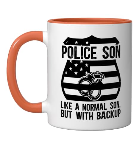 Police Son Definition Police Officer Son Policeman Son Ceramic Mug, Orange/White