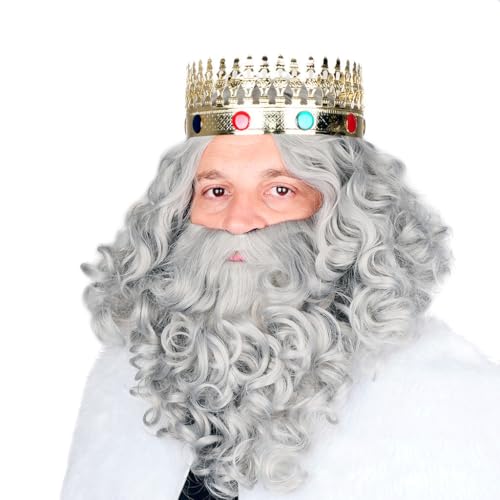 EUROCARNAVALES Peluca y Barba Rey Mago Gris Mate