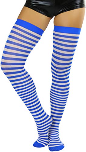 Image of ToBeInStyle Women's Opaque Hosiery Thin Striped Thigh High Long Stocking