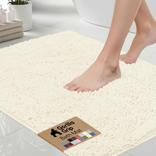 GORILLA GRIP Bath Rug Mat 30x20, Thick Soft Absorbent Chenille, Quick Dry Microfiber Mats, Rubber Backing Washable Shower Floor Rugs, US Designed Bathroom Bathmat Home Decor Accessories, Ivory Cream