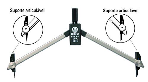 Compasso Técnico Compacto Para Grafite e Ponta Seca, Trident, 9010, Cromo Fosco, Traça Circunferênci