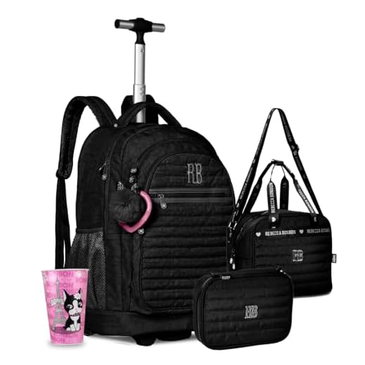 Kit Mochila Carrinho Crinkle Rebecca Bonbon Feminina Infantil Estojo E Lancheira Térmica Com Copo RB (Preto)