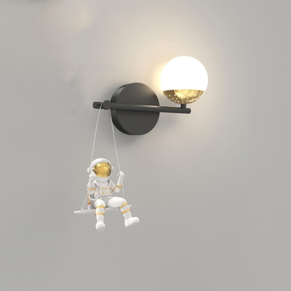 Modern Home Decoration Wall Lamp LED Cartoon Children Bedroom Light Astronaut Moon 3-Color Mount(Left Light)