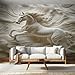 Generic Embossed Horses Wall Mural, Abstract Horse Wallpaper Large, European Style Mural for Bedroom Living Room Home Art Decor, 3D Art Design Wall Murals 148x98 (Wx H), Not Peel and Stick - L&136