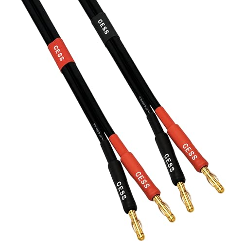 CNCESS CESS-037-1F 12 AWG Silicone Speaker Cable, Banana Plug Male to Male, Tinned Copper Wire, 1 Foot, 2-Channel