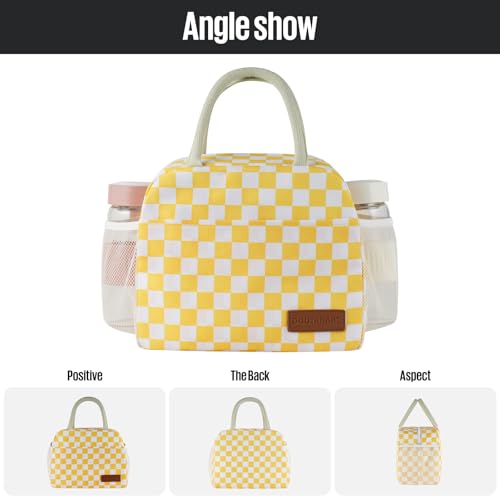 Lunch Bag Women/Men Lunch Box Women/Men (Yellow+White Checkerboard) by douyadady - Used condition - Image 5